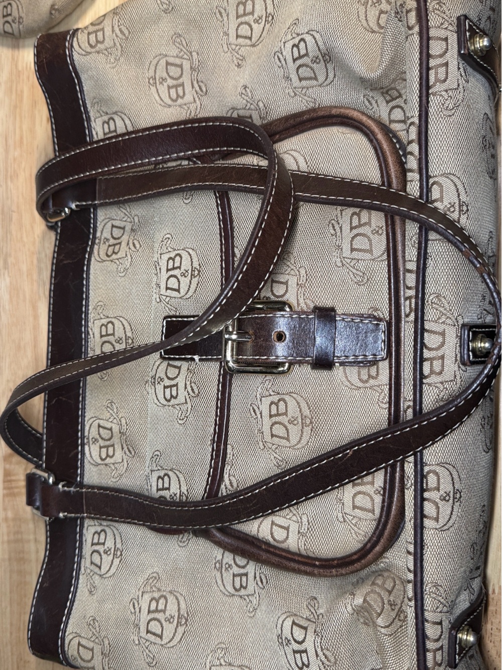 Dooney & Bourke Beige & Brown Monogram Satchel